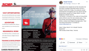 Royal Canadian Mounted Police recruit at mosque where imam prayed for killing of non-Muslims