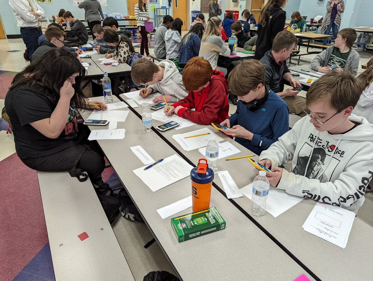 students working at tables