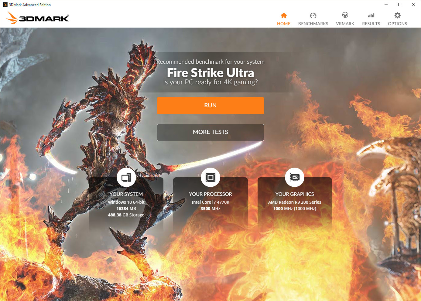 3DMark Home screen interface for 2016