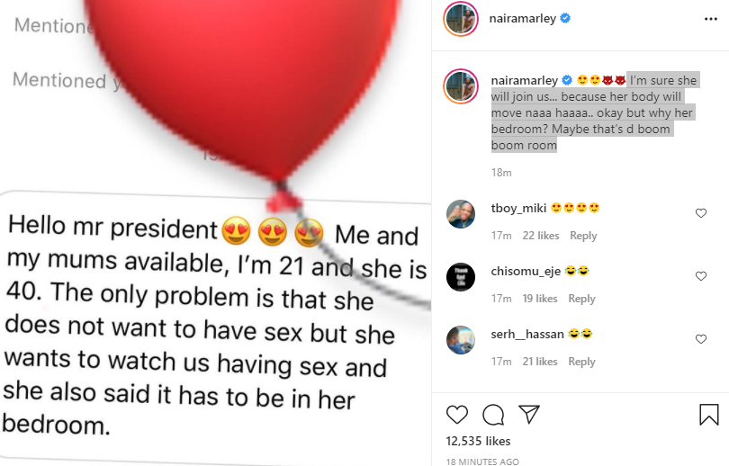 Naira Marley shares message from a follower who indicated interest in fulfilling his fantasy of having s3x with a mother and her daughter 