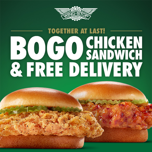 IMAGE of our crispy, juicy Chicken Sandwich, available in 12 mouthwatering flavors, making today's BOGO offer the perfect time to try a new flavor — especially with free delivery!