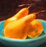 Golden Pears In A Blue Bowl - Posted on Sunday, March 15, 2015 by Cietha Wilson