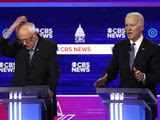 From left, Democratic presidential candidates Sen. Bernie Sanders, I-Vt., and former Vice President Joe Biden, participate in a Democratic presidential primary debate at the Gaillard Center, Tuesday, Feb. 25, 2020, in Charleston, S.C., co-hosted by CBS News and the Congressional Black Caucus Institute. (AP Photo/Patrick Semansky) ** FILE **