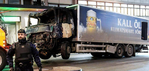 Truck used in Stockholm, Sweden attack - ALLOW IMAGES