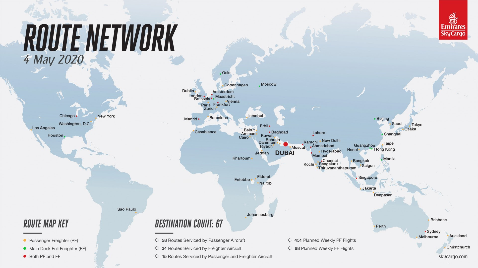 Emirates SkyCargo Route Map 4-April 67 destinations
