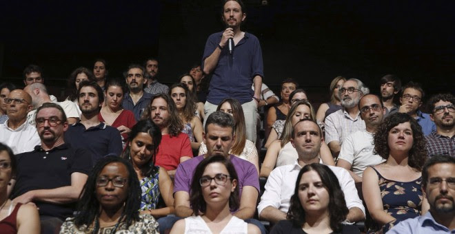 El líder de Podemos, Pablo Iglesias, durante la presentación de la candidatura "Equipo Pablo Iglesias".- J.J. Guillén (EFE)