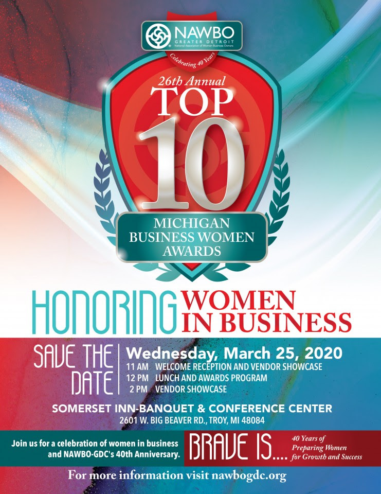 NAWBO Top 10 Michigan Business Women Awards  March 25, 2020