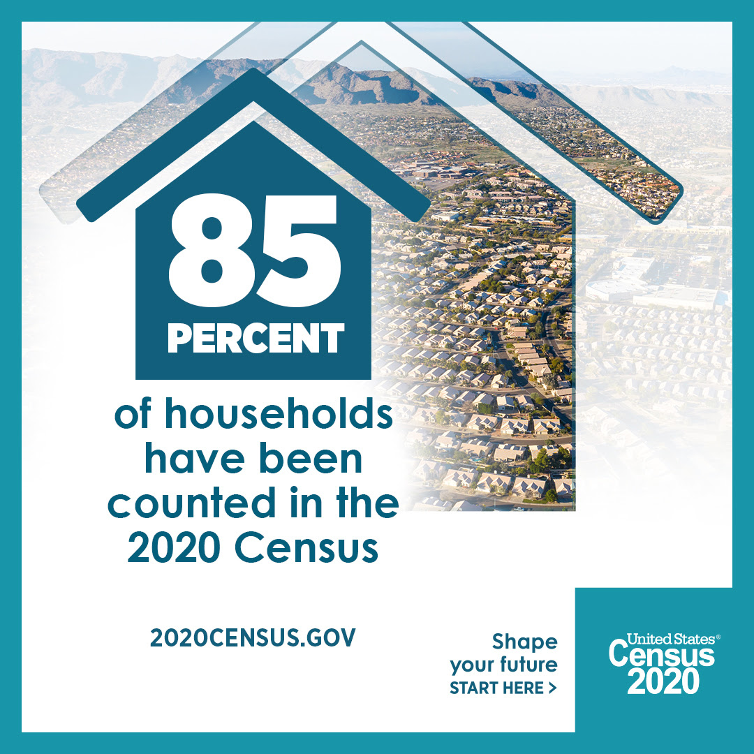 Over 85% of Households have been counted in the 2020 Census