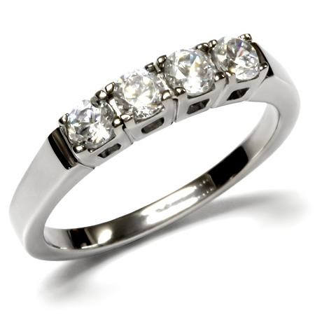 TK047 - High polished (no plating) Stainless Steel Ring with AAA Grade CZ  in Clear