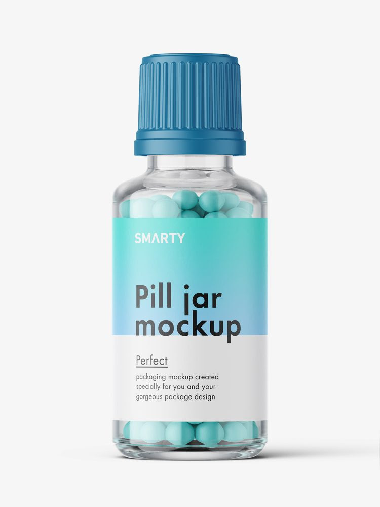 Clear bottle with pills mockup / 30 ml Smarty Mockups