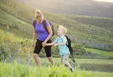 mom with son on hiking trail