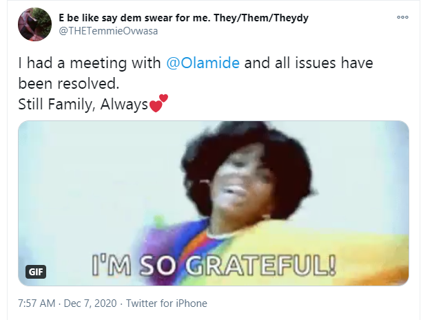 All issues have been resolved - Temmie Ovwasa says after calling out former boss, Olamide   