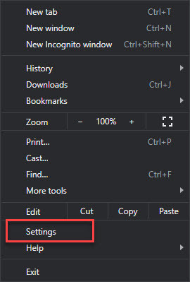 Settings in Chrome Menu