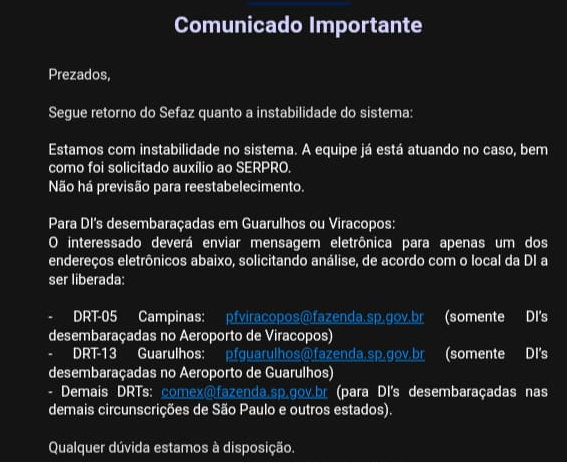 COMUNICADO IMPORTANTE