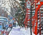 814 Montreal Winter, Red Stairs, 8x10, oil - Posted on Tuesday, November 25, 2014 by Darlene Young