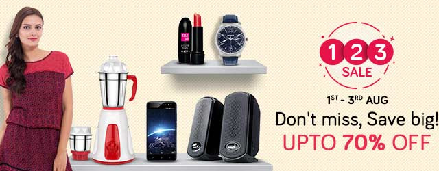 1-2-3 Sale Don't miss, Save big! Fashion | Home | Daily Essentials Upto 70% Off