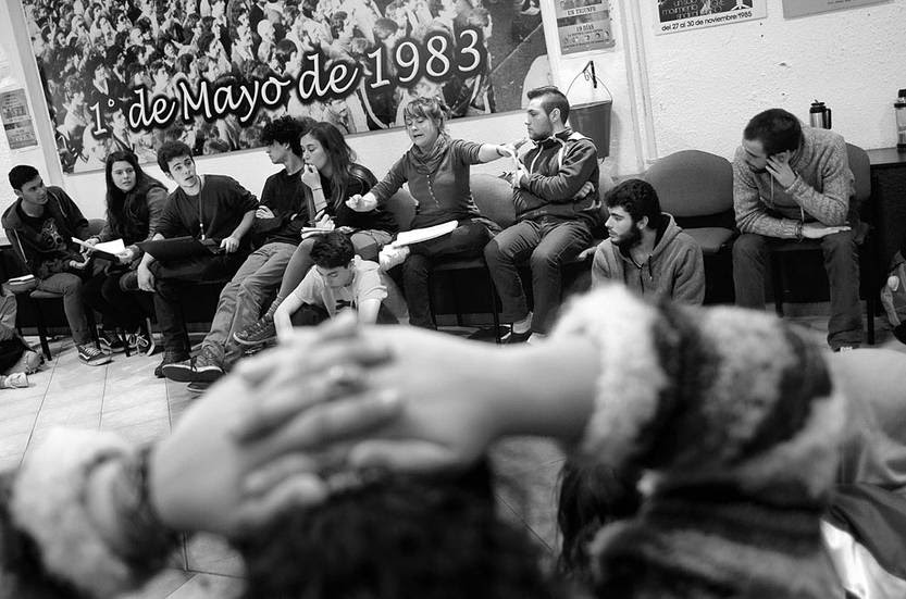 Encuentro de estudiantes de secundaria, ayer, en la sede del PIT-CNT. Foto: Pablo Vignali