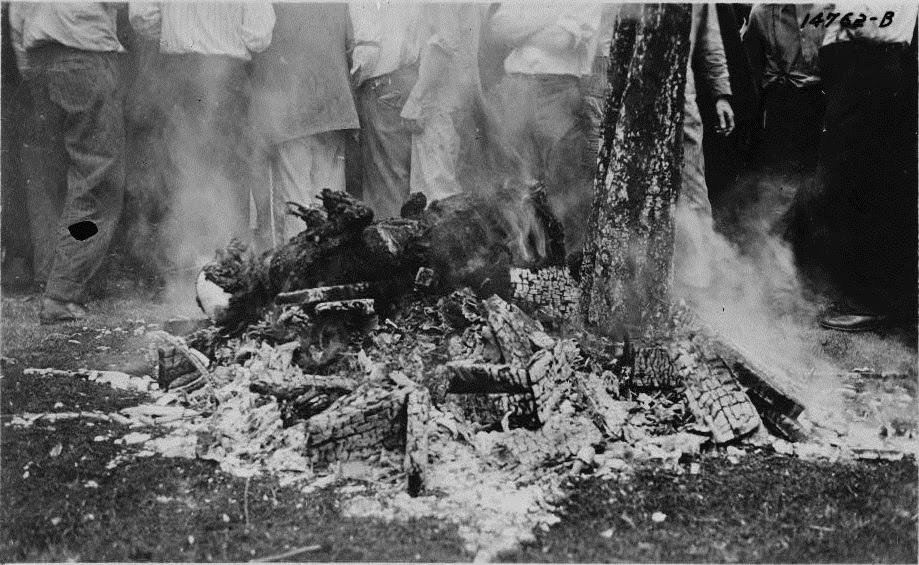 Remains of Jesse Washington's burned body and cinders after lynching in Waco, Texas.jpg