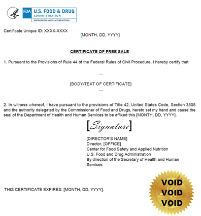 Sample Export Certificate for U.S. produced Food Products. The Certificate Unique ID is in the top left hand corner of the page. Sample Export Certificate for U.S. produced Food Products. The Certificate Unique ID is in the top left hand corner of the page.