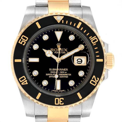 Rolex Submariner Steel 18K Yellow Gold Black Diamond Dial Watch 116613