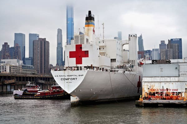 The Navy hospital ship Comfort has been docked at Pier 90 in Manhattan since its arrival on Monday.