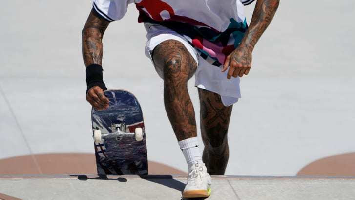 スケートボードの男子ストリートに臨む米国代表、ナイジャ・ヒューストン選手/Jae C. Hong/AP