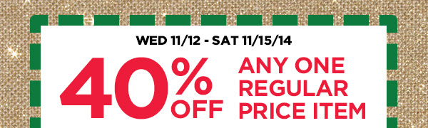 20% OFF ENTIRE REGULAR PRICE PURCHASE