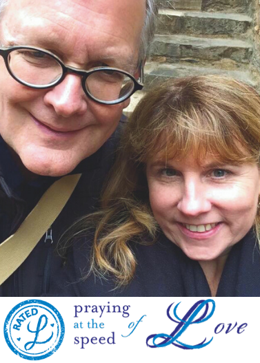 Picture of Clark Strand and Perdita Finn with Praying at the Speed of Love Podcast logo