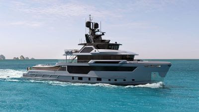 36m Tecnomar yacht Eva sports new metallic grey hull following extensive  refit