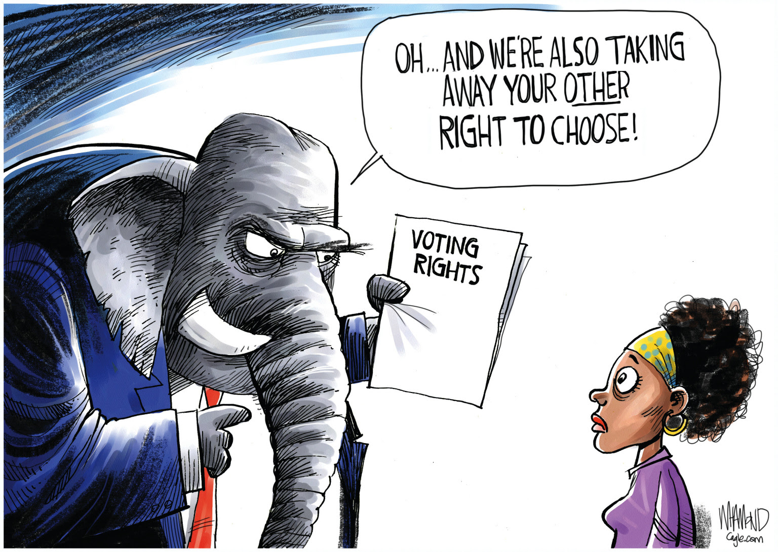 Republicans block a womans right to choose to get an abortion and the right to vote. No exceptions for rape or incest.
