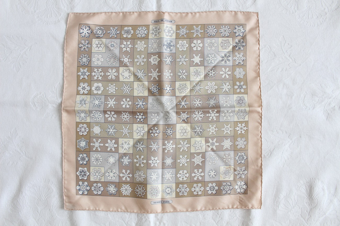 HERMES PARIS VINTAGE FEUX DE L'HIVER SNOWFLAKE SILK SCARF