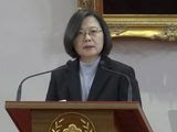 In this image made from a video, Taiwan President Tsai Ing-wen gives an annual New Year&#39;s statement to the media in Taipei, Taiwan Wednesday, Jan. 1, 2020. (APTN via AP)