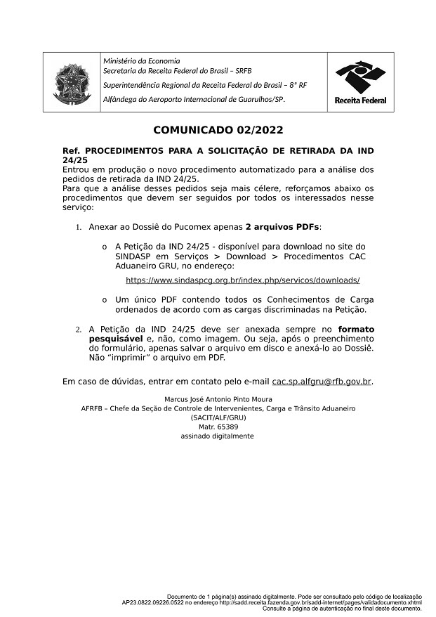 Comunicado - Procedimentos para a Solicitacao de R