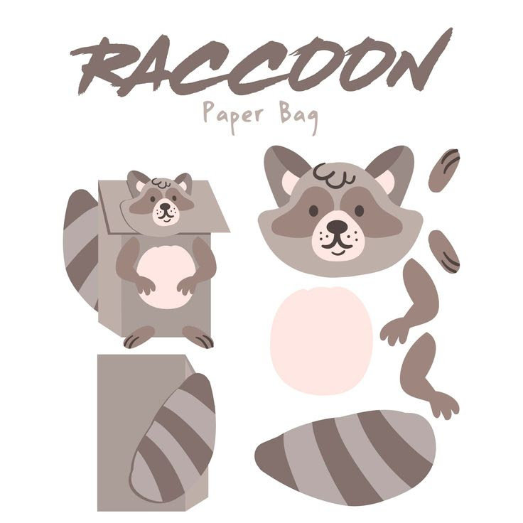 Printable Raccoon Paper Bag Puppet Pattern in 2022 Paper bag puppets