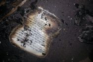 Burned holy books from the Synagogue at Givat Sorek near Carmei Tzur.