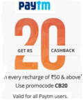 Rs 20 cashback on Recharge of Rs 50 ( Till 6 PM)
