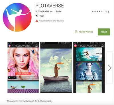 Aplicativo Plotaverse para Android no Google Play (PRNewsfoto/Plotagraph, Inc.) Aplicativo Plotaverse para Android no Google Play (PRNewsfoto/Plotagraph, Inc.)