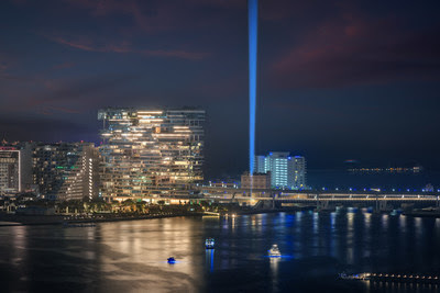 The light can be seen shining from the AVA at Palm Jumeirah, Dorchester Collection, Dubai plot, where groundbreaking has now begun