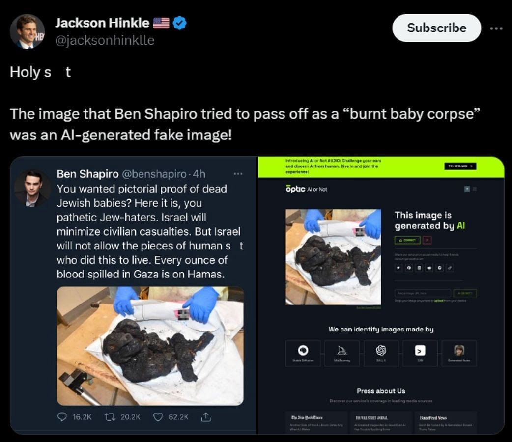 Users alleged that Shapiro's image was fake (Image via X)