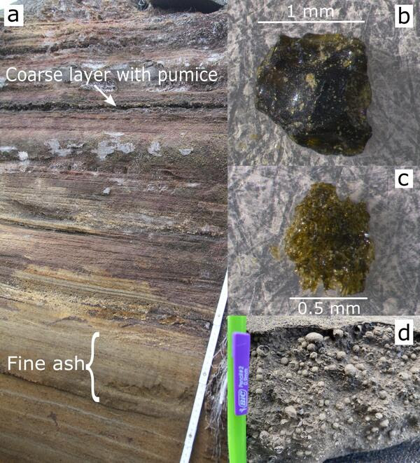 Color photograph of explosive volcanic desposits