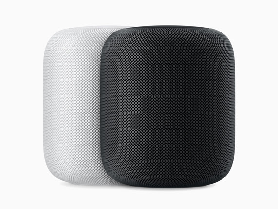 Parlantes HomePod en color blanco y color gris espacial.