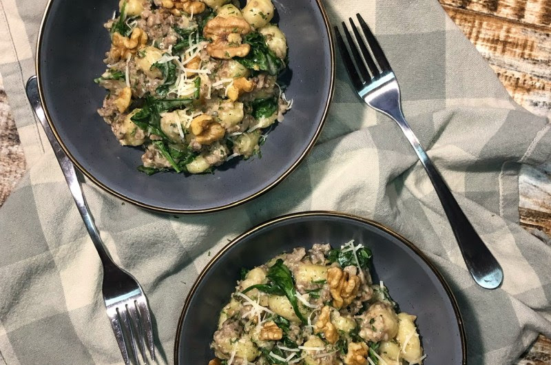 Creamy Gnocchi & Italian Sausage with Walnuts and Sage