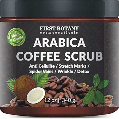 100% Natural Arabica Coffee Scrub 12 oz. with Organic Coffee, Coconut and Shea Butter - Best Acne, Anti Cellulite and Stretch Mark treatment, Spider Vein Therapy for Varicose Veins & Eczema