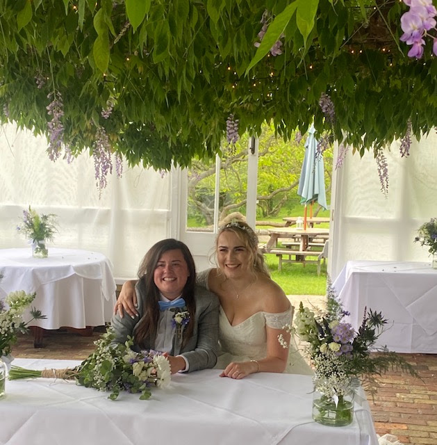 Jess and Josie Bartholomew-Smythe in the conservatory at St Julians, after their wedding on Saturday4th June 