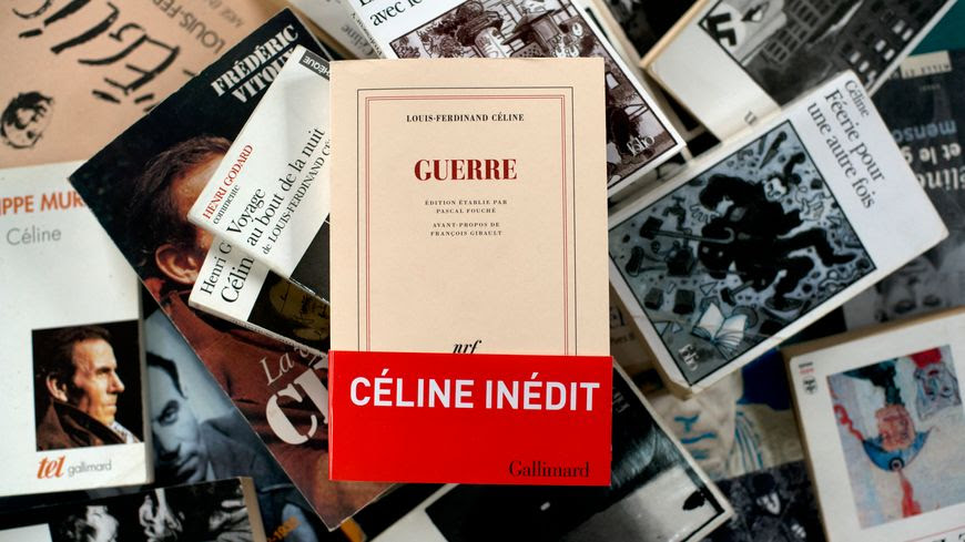 Couverture du roman inédit de Louis Ferdinand-Céline "Guerre" sur fond de ses œuvres célèbres