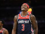 Washington Wizards guard Bradley Beal (3) reacts on the court during the first half of an NBA basketball game against the Dallas Mavericks, Friday, Feb. 7, 2020, in Washington. (AP Photo/Nick Wass) ** FILE **