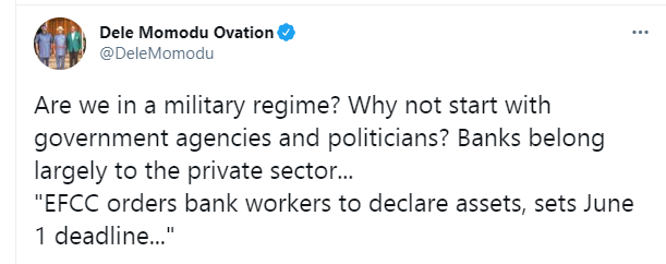 Are we in a military regime? Dele Momodu asks after EFCC ordered bankers to declare their assets