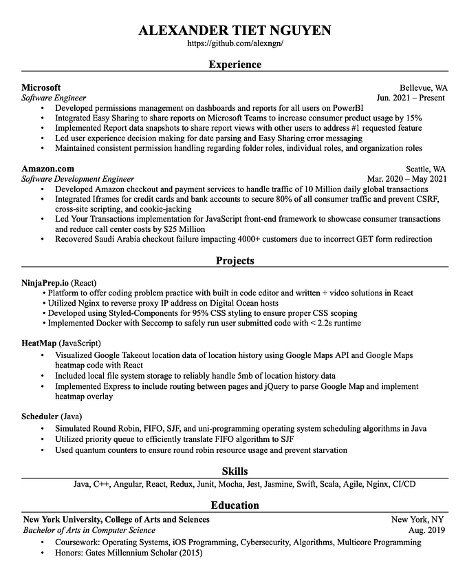 The resume that got a software engineer a $300,000 job at Google.