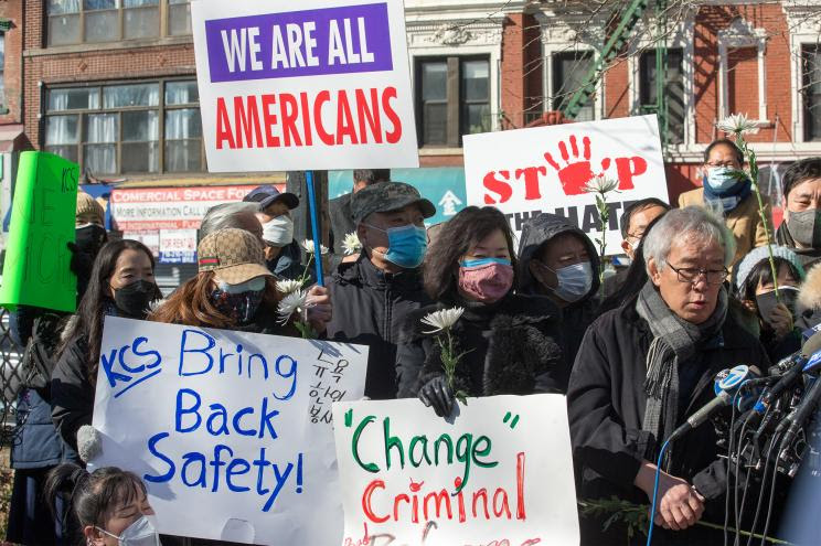 A rally to end Asian hate Crimes in Sarah Roosevelt Park at Grand and Chrystie Streets across from where Christina Yuna Lee, a Korean American, lived and was stabbed to death early sunday morning.