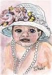 ACEO Baby in a Bonnet Easter Hat and Pearls Watercolor Pen Ink Penny StewArt - Posted on Tuesday, March 24, 2015 by Penny Lee StewArt